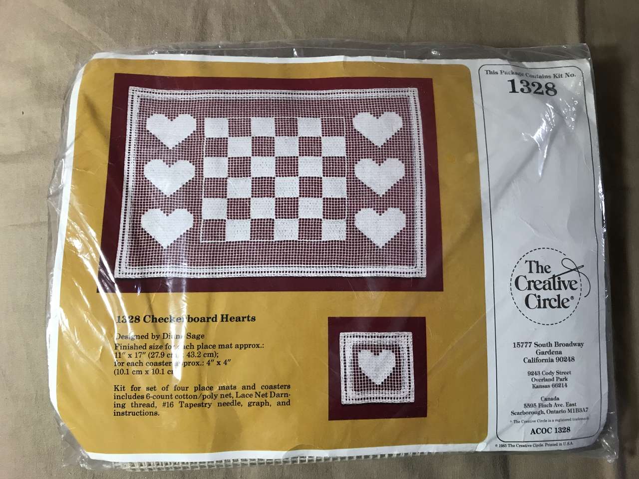 CHOOSE: The Creative Circle 1328 Checkerboard Hearts Kit for set of four place mats and coasters.