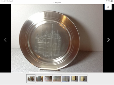 Salt Lake City LDS Temple Plate Dia.10.5" pewter L.H. Pewter Int. HTF