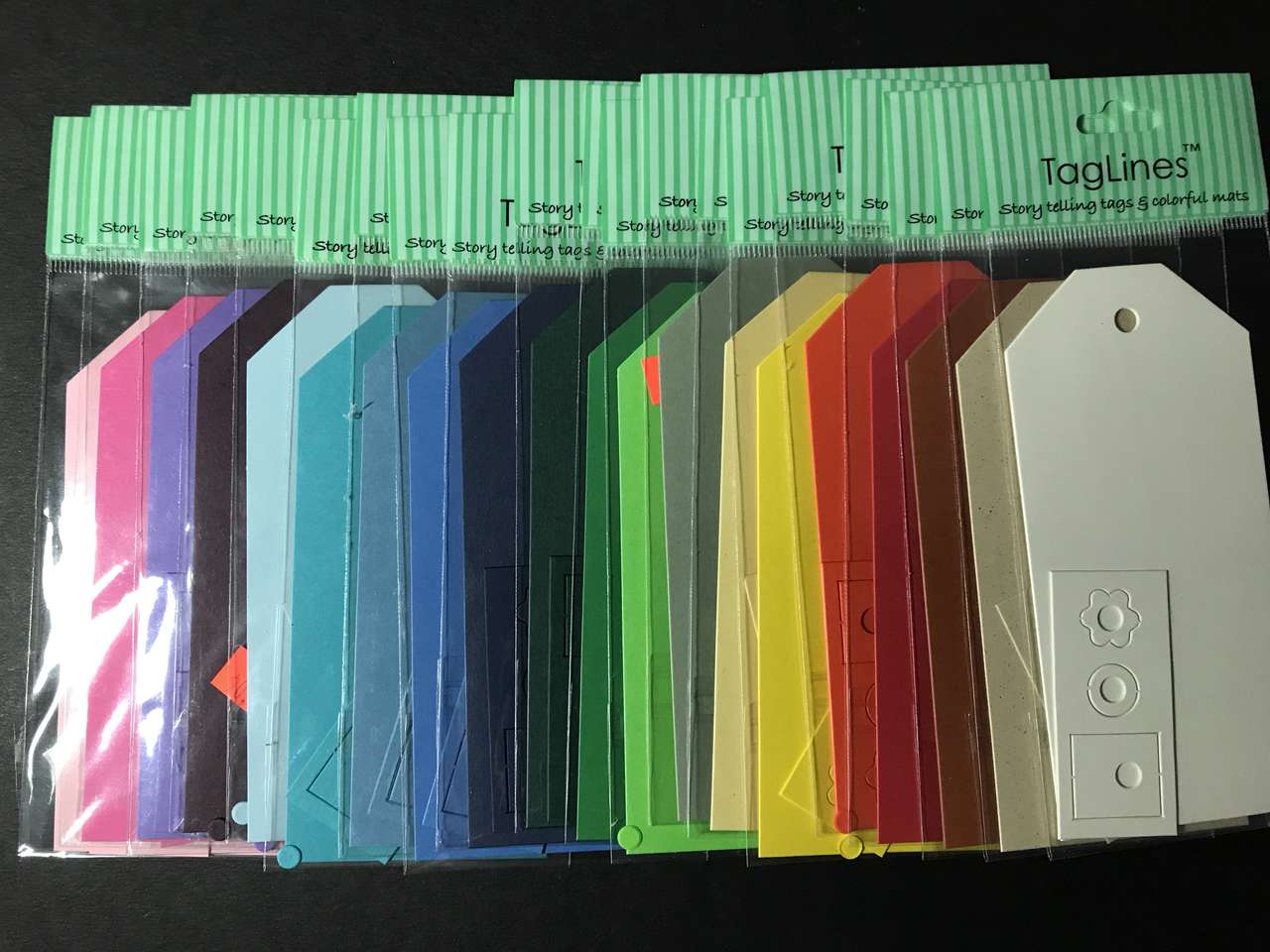 Taglines Story Telling Tags & Colorful Mats 5”x2 3/8”, NIP, Many Colors