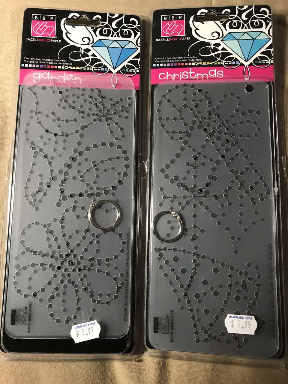 2 Bazzill Basics Paper Jewell Templates, Christmas and Garden, NIP. Contains 2 reusable templates