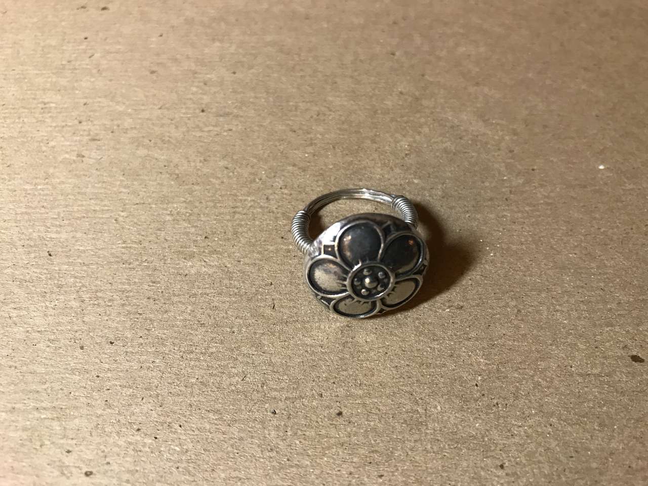 Button Silver Wire Wrap Ring, Size 9 approximately, 7gypsies Boheme Bracelette