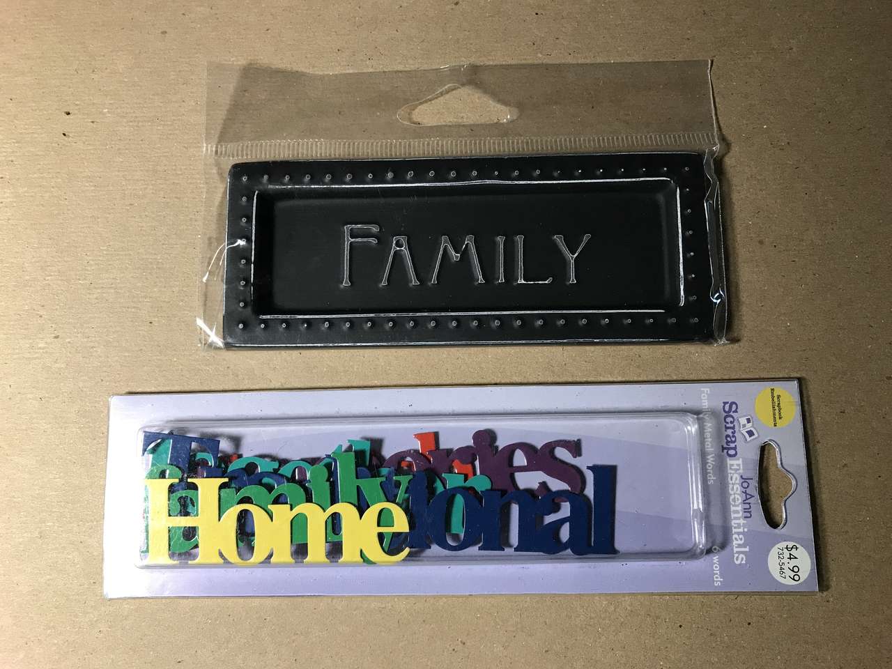 PICK 1 or more:  Scrapbook Embellishments 6 Family Metal Words, 1 Family Frame Hanging, Mon Metal Word Strips