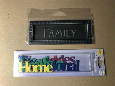 PICK 1 or more: Scrapbook Embellishments 6 Family Metal Words, 1 Family Frame Hanging, Mon Metal Word Strips