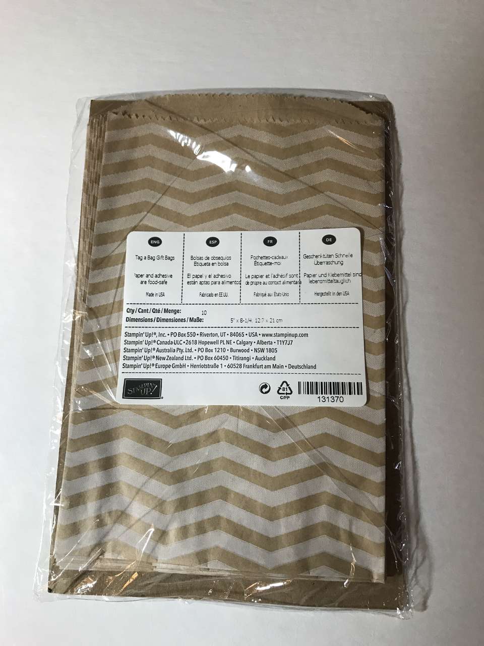 Stampin' Up! Chevron Tag A Bag Gift Bags 10 per package 5in x 8 1/4in - retired, NIP