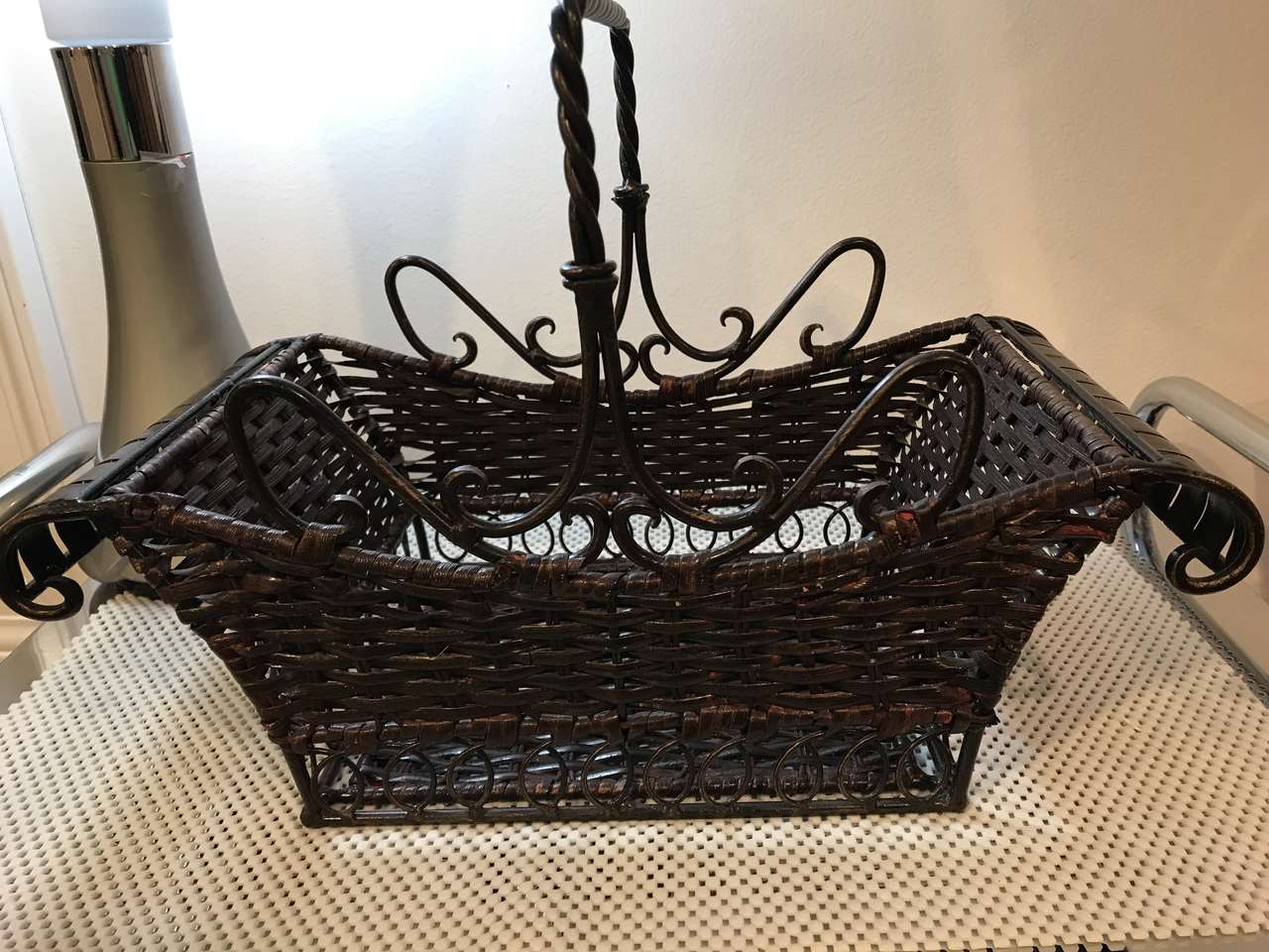 Wrought Iron Wicker Woven Basket Heavy Duty, New