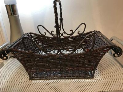 Wrought Iron Wicker Woven Basket Heavy Duty, New