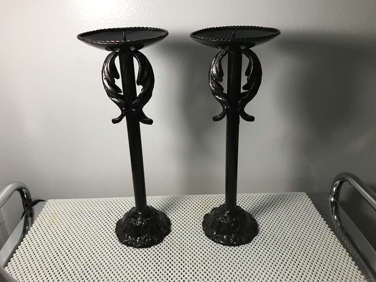 2 Candle Holders 13” each, Heavy Duty Cast Iron, Dark Bronze Brown Color