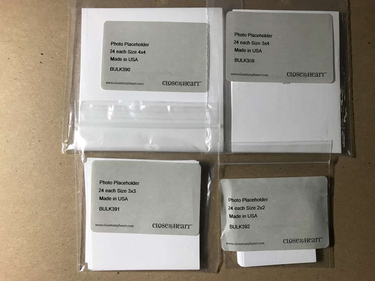 Close To My Heart Photo Placeholders 4 Sizes with 24 in each package, NIP and Other