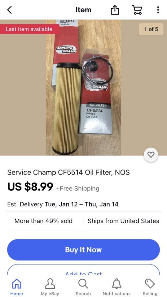 Service Champ CF5514 Oil Filter NOS