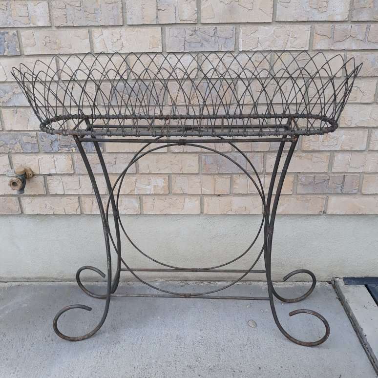 VTG Wrought Iron and Wire Planter with Stand 