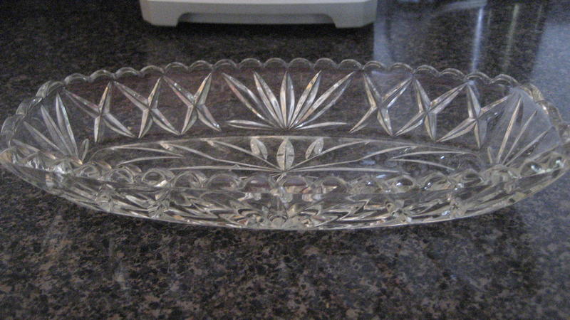 Heavy cut crystal oval serving dish