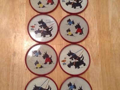 8 VINTAGE SCOTTISH TERRIER METAL COASTERS