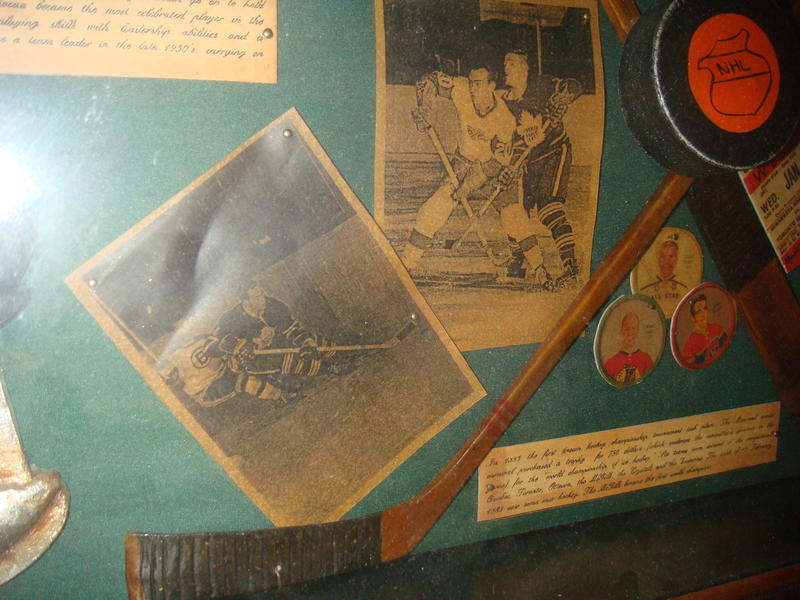 vintage ice hockey display ticket stubs photos historical pucks sticks