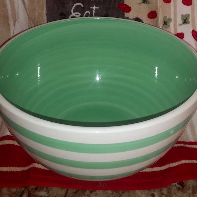 222 Fifth Teal & White Stripes Round Large Bowl