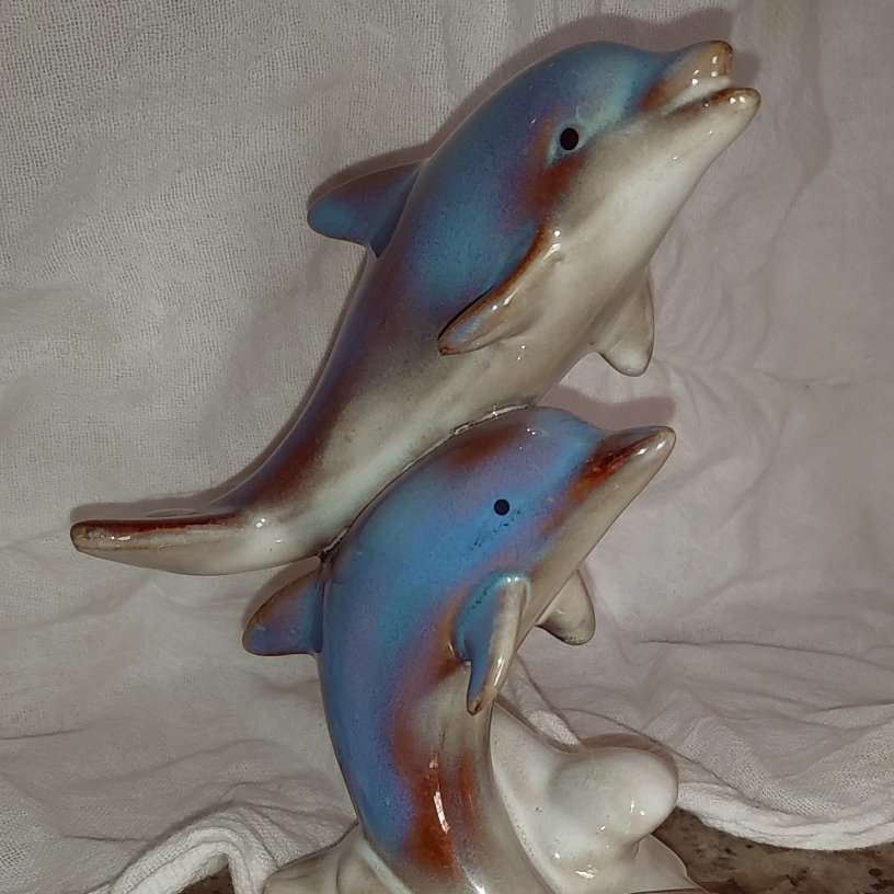 Beautiful 6" tall porcelain dolphin figurines