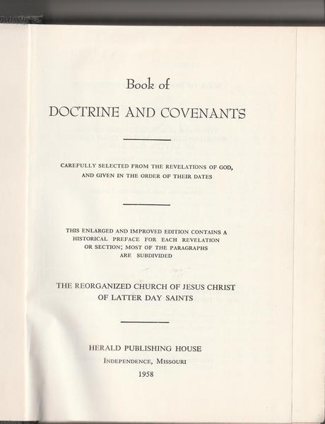 Book Of Doctrine And Covenants (Reorganized Church) 1958