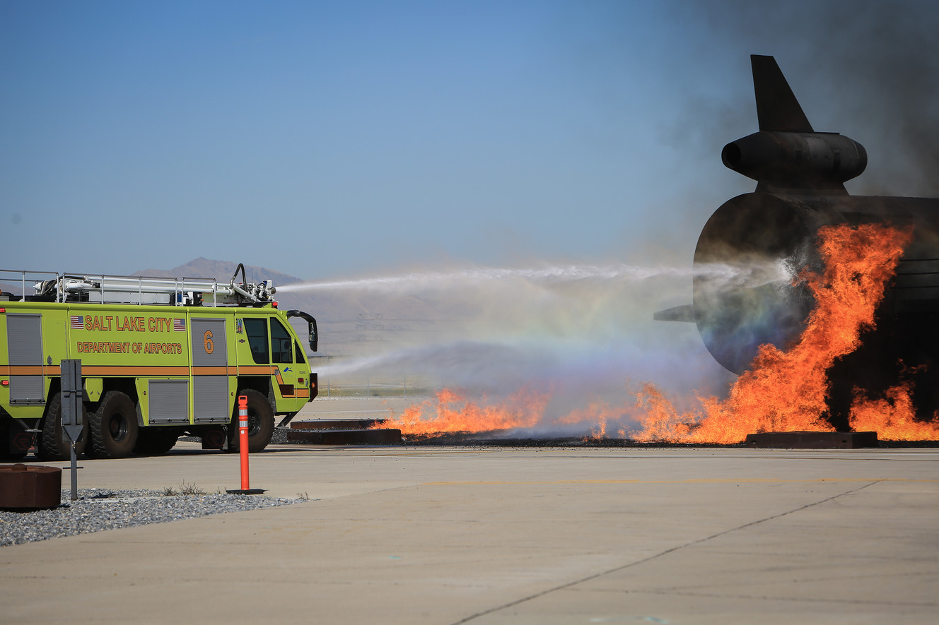 Firefighters prepare for crash landing in drill at Salt Lake City International Airport