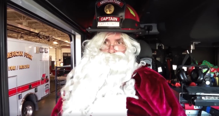 'Captain Santa' delivers presents in red-nosed fire truck to American Fork family