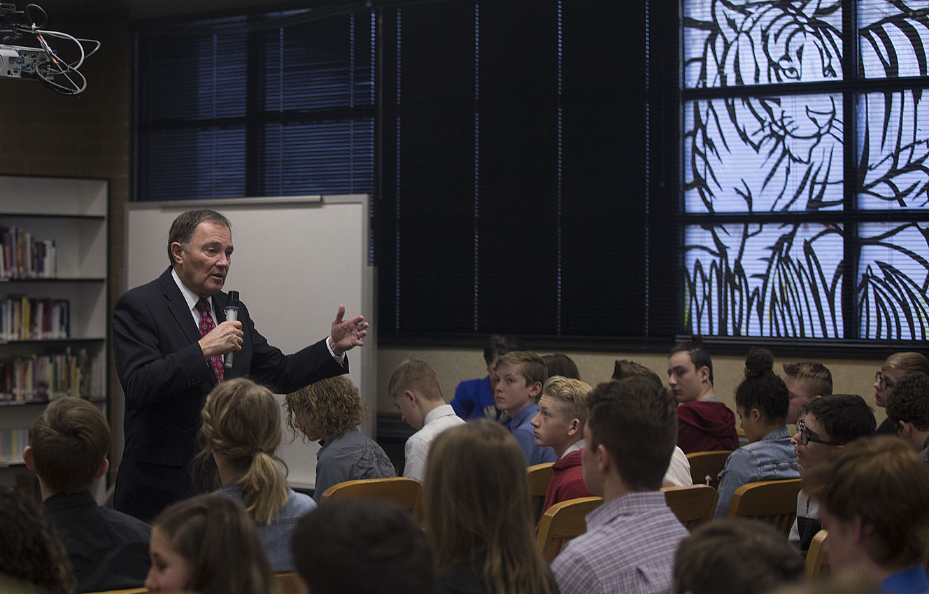 Utah governor visits 9th-graders, champions hard work, civility