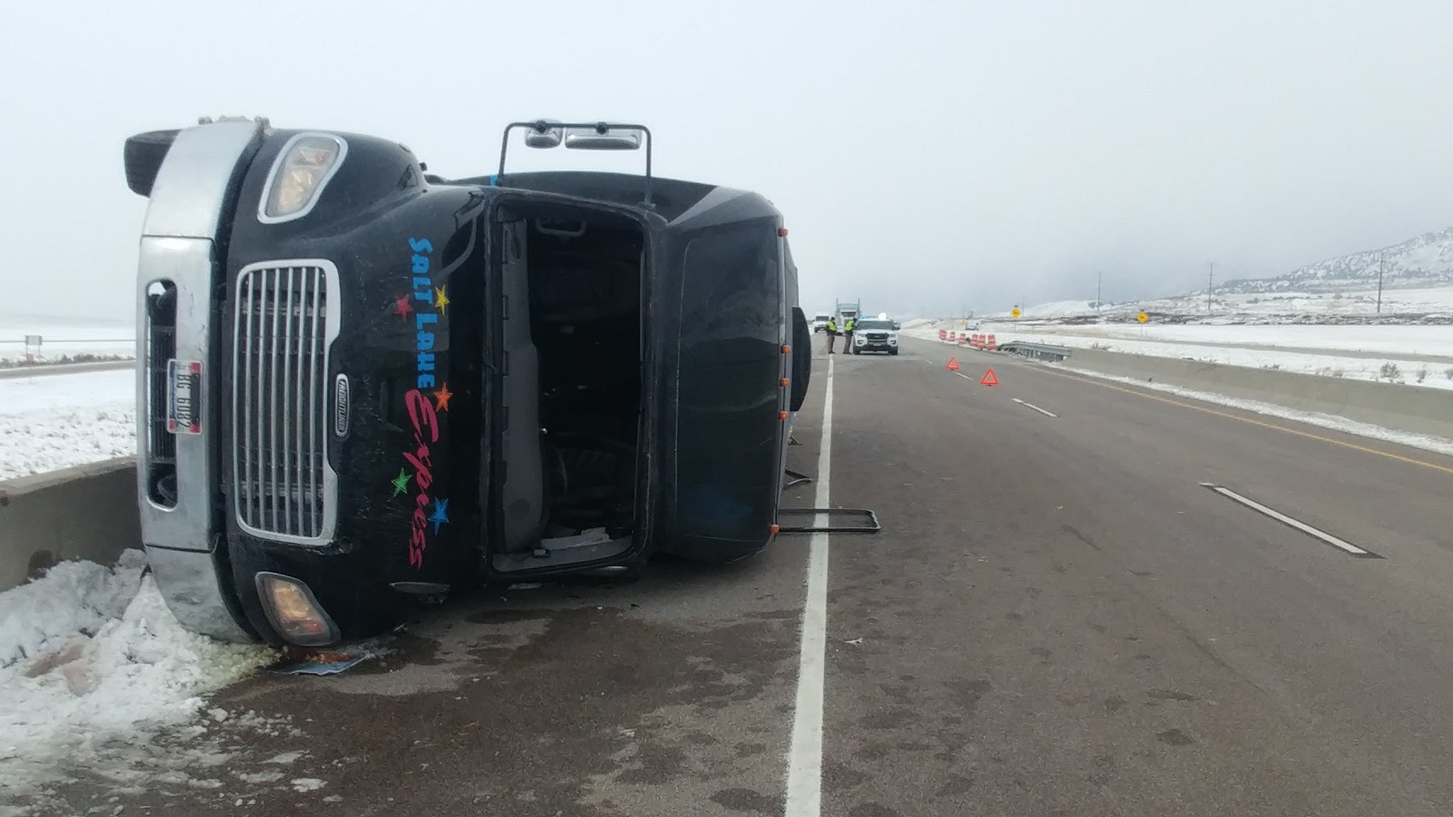 Shuttle bus crashes, tips over on I-15 near Utah-Idaho border