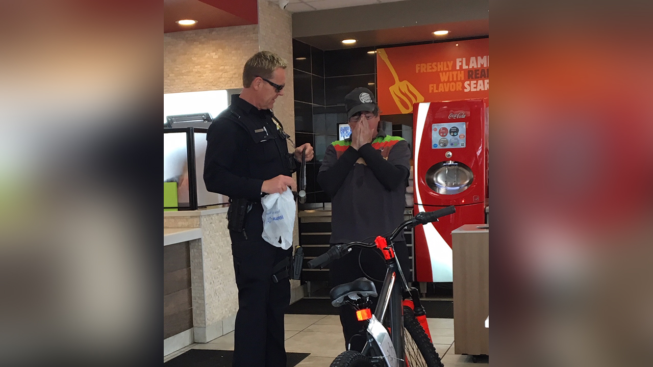 ‘Whopper’ of surprise stuns BK worker as officer replaces stolen bike