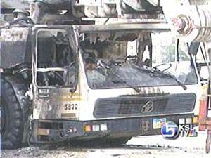 Crane Catches Fire on I-15