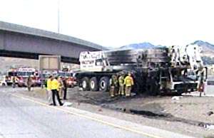 Crane Catches Fire on I-15