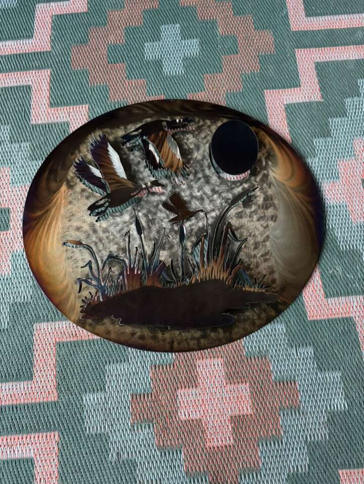 Migration Geese Oval Reflections in Metal