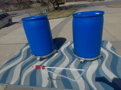 Like New! 2x 55 Gallon Water Drums with Extras
