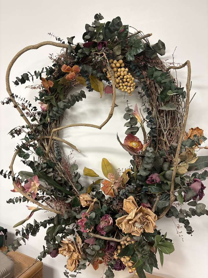 Large Wood, Flowers, Grapes Wreath