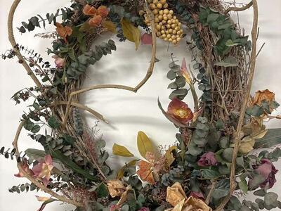Large Wood, Flowers, Grapes Wreath