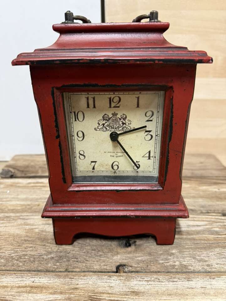 Vintage Red Wood Clock Working Decoration