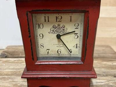 Vintage Red Wood Clock Working Decoration