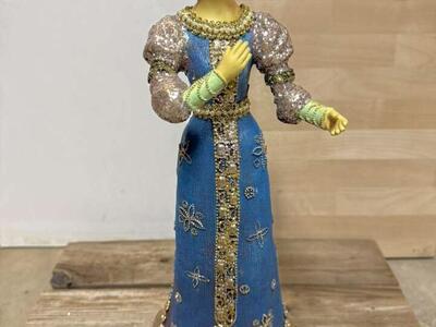 Vintage Blue Dress Woman Figurine Doll