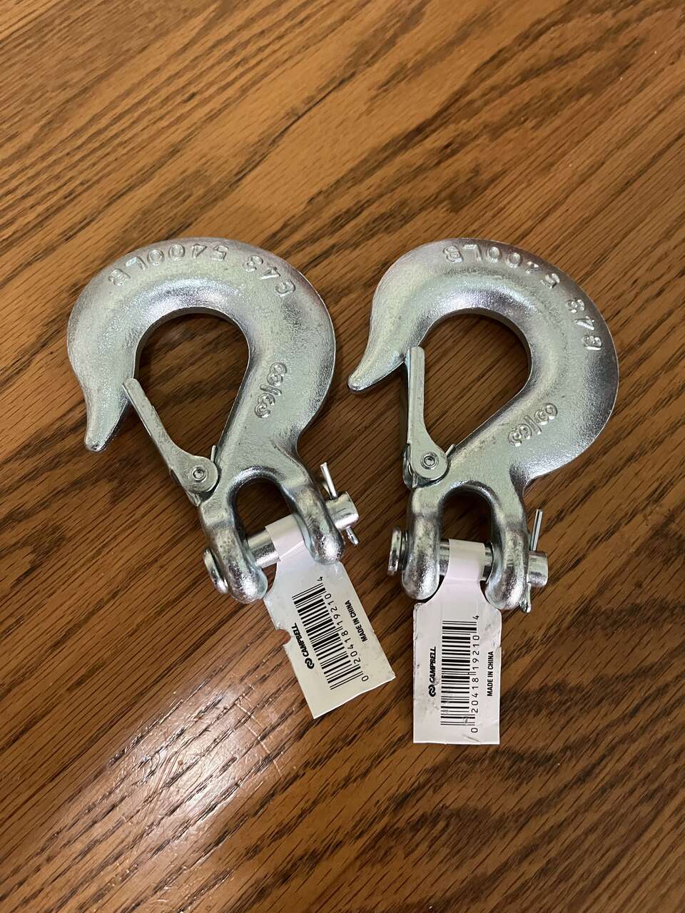 QTY-2) Clevis Slip Hook with Latch - Campbell (T8700624) 3/8" 5400 lb. working load, 43 Grade, Steel, Zinc Coated.