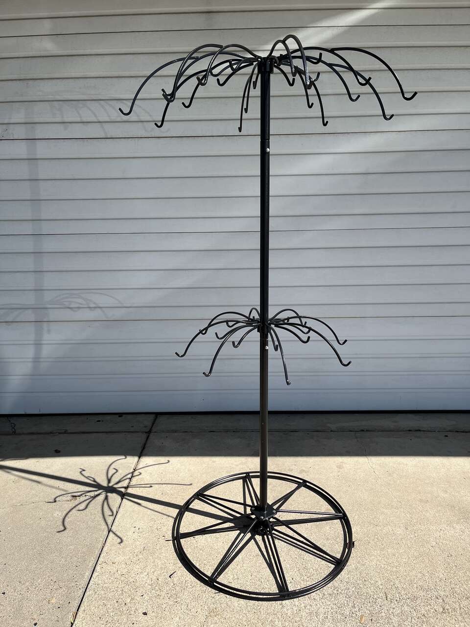 Display Stand, Two-Tier Metal, Adjustable 70"- 81" Tall.