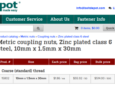 Hex Coupling Nuts (50pack) - Metric 10mm x 1.5mm x 30mm, Zinc Plated, Class 6 Steel