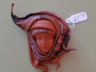 Italian/Spanish Leather Face Pin (signed) with tag