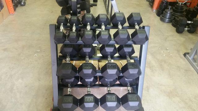 10-70# New Rubber Hex Dumbbell Set With Rack - DBH