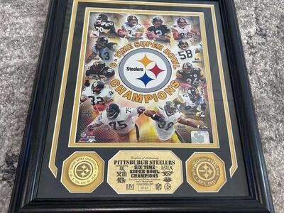 Pittsburgh Steelers 6 time Super Bowl Champions Wall Plaque and two 24K gold overlay medallions $250 cash/venmo in Draper
