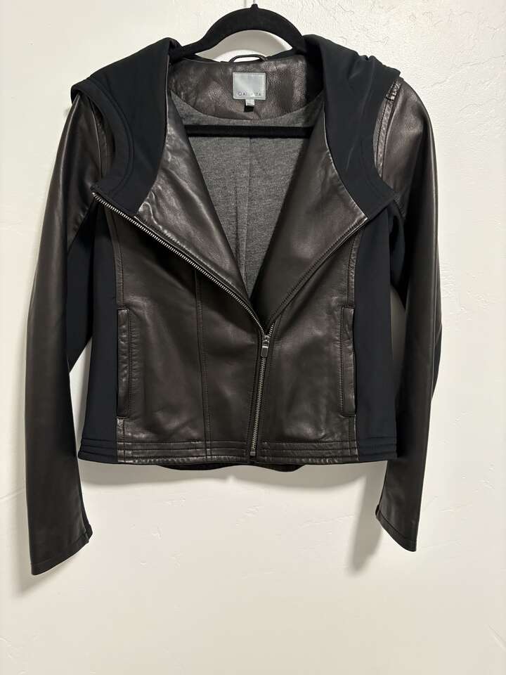 Athleta Black Multi-Media Leather Jacket women's size Small $120 cash/venmo in Draper