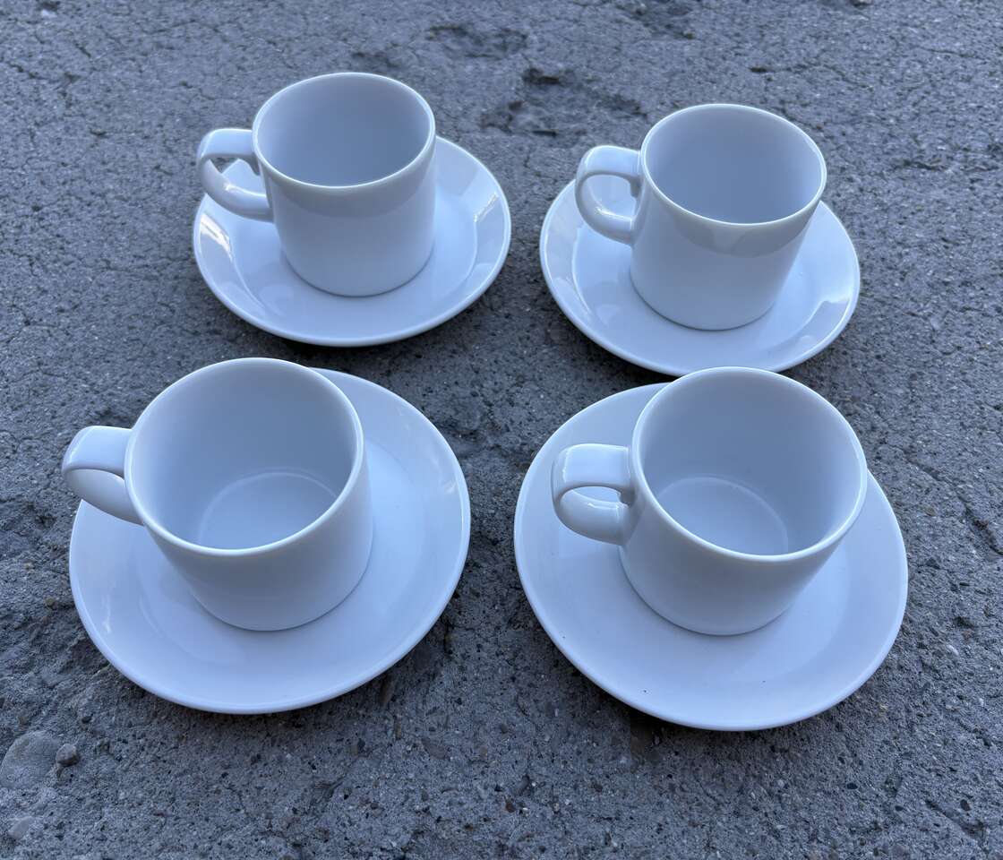 Set of 4 Crate & Barrel Kahla white Espresso cups and saucers $20 for all in Draper