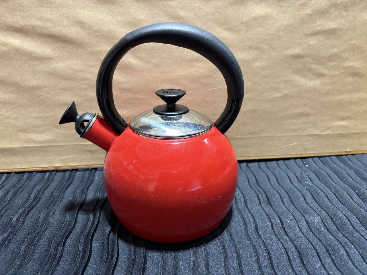 Copco Stainless Steel Red whistling stove top Tea Kettle $10 cash/venmo in Draper