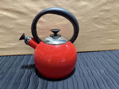 Copco Stainless Steel Red whistling stove top Tea Kettle $10 cash/venmo in Draper