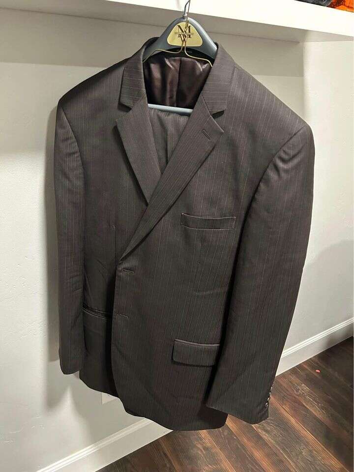 Men’s Brown pinstripe Joseph & Feiss Suit Jacket and Pants $100 cash/venmo in Draper