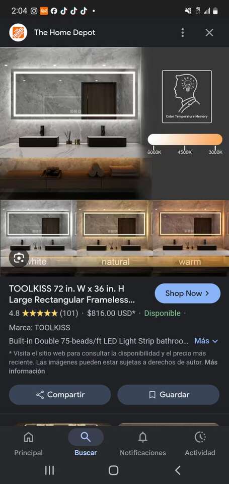 LED vanity mirror 60" X 28"