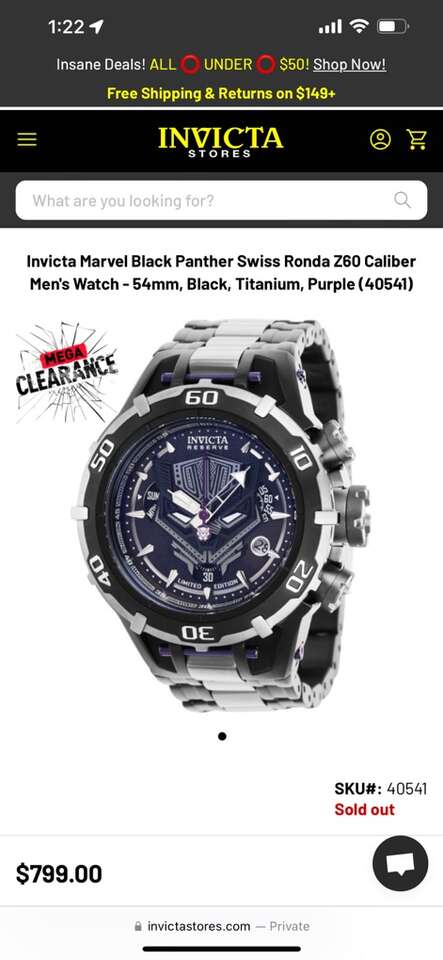 Invicta Black Panther Limited Edition 54mm NEW