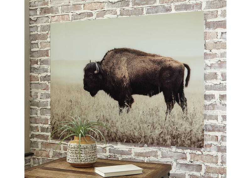 Brutus the Buffalo Glass Wall Art - Bison - Living Room Furniture Accent Piece - Action Home Furniture