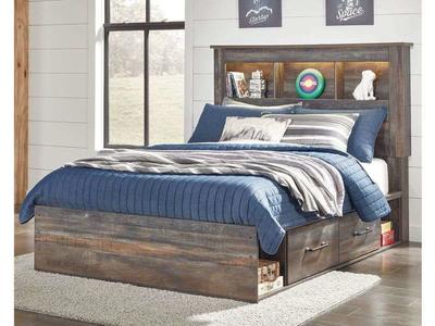 Drystan Full Bookcase Bed w/ 2 Storage Rail Drawers - Single Item - Bedroom Furniture - Action Home Furniture