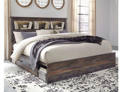 Drystan King Bookcase Bed w/ 2 Rail Storage Drawers - Single Item - Bedroom Furniture - Action Home Furniture